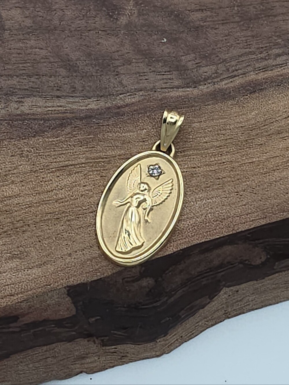 Vintage 10K Solid Gold Guardian Angel Pendant "I Will Keep Watch" Diamond Charm